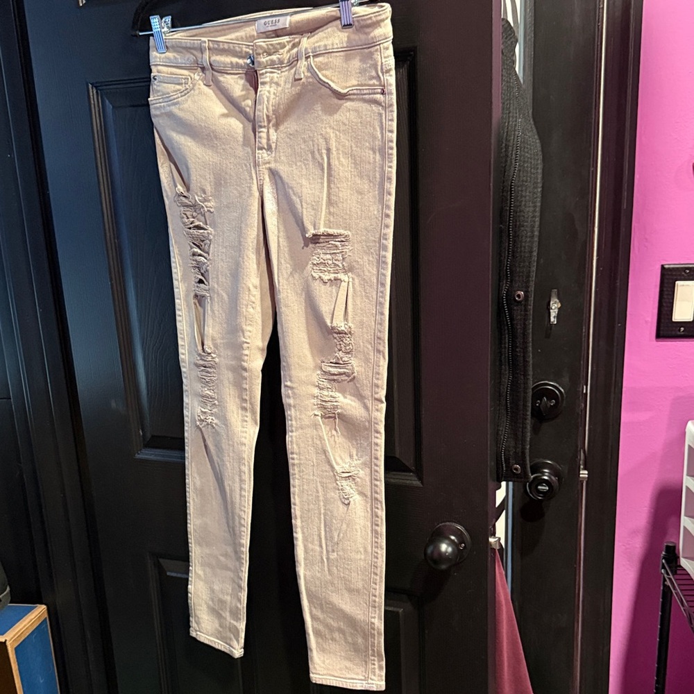 Rewash Cream Distressed metallic silver  Skinny Jeans